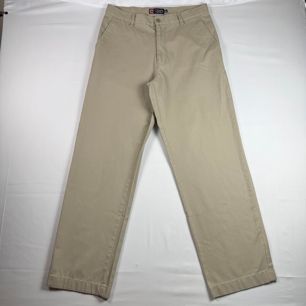 Chaps Ralph Lauren Khaki Chino Pants Mens 32x32 Tan Flat Front Straight Leg